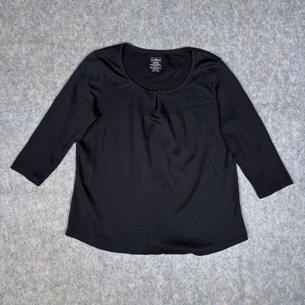 L.L. Bean Supima Cotton Top Womens M Blank 3/4 Sleeve‎ Pintuck Shirt Monochrome